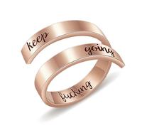 AILUOR Silver Keep Going Ring, Stainless Steel Inspirational Rings Jewelry Engraving Size Adjustable Bands Cool Personality Encouragement for Women Men Statement Ring (Keep going Rose gold 1)