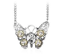 AILUOR Steampunk Gear Pendant Necklace, Punk Vintage Gothic Love Heart Owl Butterfly Bee Insect Chain Sweater Pendant Necklace Jewelry for Women Girl (Butterfly)