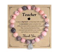 AILUOR Teacher Appreciation Gifts, Teacher Gifts Natural Stone Bracelet Teacher Gifts for Women, Thank You Gifts for Teacher End of Year Teacher Gifts with Gift Message Card (A-zircon apple-Pink)