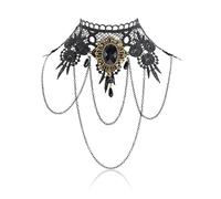 AILUOR Women's Gothic Retro Lolita Beads Chain Vampire Pendant Necklace Black-C Adjustable
