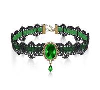 AILUOR Women's Gothic Retro Lolita Beads Chain Vampire Pendant Necklace Green Adjustable