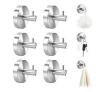 AILUYA 6 Pack Suction Cup Hooks, Silver Stainless Steel No-Drill Vacuum Hooks for Shower Bathroom Kitchen, Heavy Duty Waterproof Towel Hooks for Glass Door, Tile, Mirror, Robe, Loofah and Coat