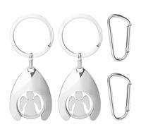 AILUYA Shopping Trolley Coin with Removable Coin, Pack of 2 Metal Guardian Angel Key Fob Car Key Fob Shopping Trolley Key Ring with 2 x Carabiners for All Shopping Trolleys, silver, 4.1cm