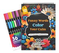 AILVLVNG 300GSM Thick Paper Swear Word Adult Colouring Book for Women Relaxation with 40 Large Print Patterns & 36 Premium Markers. Spiral Bound, No Bleeding, Stress Relief Gift