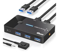 AILVLVNG USB 3.0 Switch 2 Computers Sharing USBC & USBA Devices, USB Switcher 2 Port Sharing Keyboard Mouse and Printer with 2 Universal Serial Bus 3.0 Cables and Desktop Controller