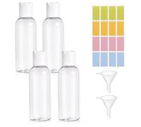 Ailvor 100ml Travel Bottles, Bottles for Toiletries Empty Refillable, 4pcs Clear Container with 2 Funnels and Colorful Labels, Plastic Shampoo Lotions Cosmetics, (A-RYP-7)