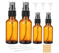 Ailvor Amber Glass Spray Bottle, Empty Small Spray Bottle,Refillable Fine Mist Spray Bottle with Dropper, Funnels, Label for Cleaning, Aromatherapy, Perfume, Cosmetic Travel Sprays (4, 50ml/30ml)