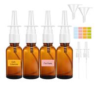 Ailvor Nasal Spray Bottle, 4 pcs Glass Direct Spray Container, 30 ml Empty Refillable Nose Mist Sprayer with Nozzles, Funnels and Label Sticker for Water, Saline Solution, Perfume, Home, Travel