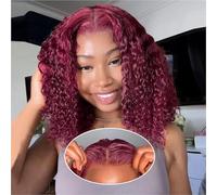 Ailwelia 99j Burgundy Bob Wig 200 Density 5x5 Human Hair Wig Curly for Women Deep Wig Pre Plucked with Baby Hair Deep Wave Bob Burgundy Glueless 14 Inch