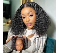 Ailwelia Jerry Curly Human Hair Bob Wig 13 x 5 Glueless HD Lace Front Wigs Human Hair Pre-Flucked 180% Density T Part Curly Lace Front Bob Wig Human Hair Wigs for Black Women 30.5 cm