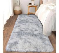 Ailyei Ultra Soft Runner Rugs for Bedroom Hallways with Upgraded Non-Slip Rubber Backing & Thick Memory Sponge, 2x5 Feet Fluffy Shag Throw Area Rug for Bedside Dorm Tie-dye Light Grey