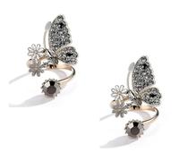 AILYFIRMO Black Crystal Butterfly Ring for Women,Cubic Zirconia Daisy Flower Open Statement Rings,Suitable for daily wear (2pcs)