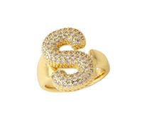 AILYFIRMO Bubble Letter ring, Gold Bubble Letter ring, 14K Gold Plated, Exquisite Pave Cubic Zirconia Letter ring, Women's zircon open letter ring (S)