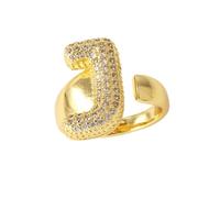 AILYFIRMO Bubble Letter ring, Gold Bubble Letter ring, 14K Gold Plated, Exquisite Pave Cubic Zirconia Letter ring, Women's zircon open letter ring (J)