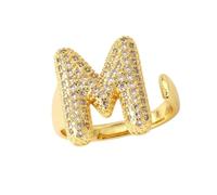 AILYFIRMO Bubble Letter ring, Gold Bubble Letter ring, 14K Gold Plated, Exquisite Pave Cubic Zirconia Letter ring, Women's zircon open letter ring (M)