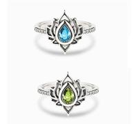 AILYFIRMO My Trauma Lotus Ring, S925 Sterling Silver Lotus Rings,Unique Flame Shape Lotus Ring,Stackable Inspirational Gemstone Lotus Ring,Ewelry Gifts For Women Sisters (Blue + Green,8)
