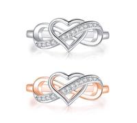AILYFIRMO Women's Heart Shaped Infinity Cubic Zirconia Ring,Infinity Forever Love Knot Promise Ring,Forever Love Knot Promise Ring, For Women Girls Jewelry Gifts (Silver+ Rose Gold,8)