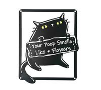 AIM & GGKK Bathroom Wall Decor - Humorous Black Cat Metal Sign with Quote, 26x20cm Toilet Wall Art, Easy Mount Bathroom Accessories for Home Decor