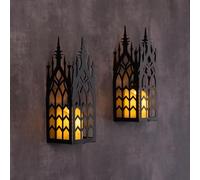 AIM & GGKK Wall Candle Sconce Holder,Set of 2 Gothic Cathedral Wall Sconce with Window Design,Black Metal Wall Mount Candle Holder for Living Room, Dining Room,Rustic Farmhouse Decorations