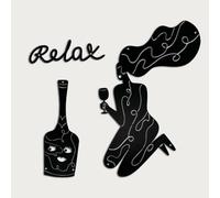 AIM & GGKK Wine Woman "Relax" Metal Wall Art - Black Silhouette Kitchen Wall Decor Sign with Bottle Motif - 29.6x36.3cm Modern Art for UK Kitchen/Dining