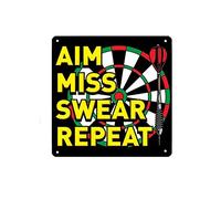 Aim Miss Swear Repeat Funny Darts Sign Metal Tin Signs, Darts Poster for Home/Office/Garages/Restaurants/Bedroom/Cafes Bars Pub/Man Cave Wall Decor Plaque Sign 12x12 Inch