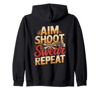 Aim Shoot Swear Repeat Dartboard Darts Bar Fun Zip Hoodie