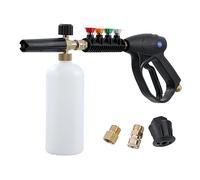 Aim Tools High Pressure Washer Gun Snow Foam Lance Cannon 1L Soap Dispenser Bottle with 4 Spray Nozzle Tips, M22 14mm Fitting and Quick Connect Adapter Fits Karcher, Car Jet Washer Washing Kit