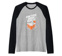 Aim Toss Drink Repeat Beer Pong Party Game Raglan Baseball Tee