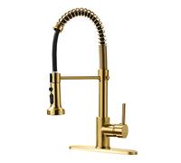 AIMADI Gold Kitchen Faucet with Pull Down Sprayer,Commercial Single Handle Brushed Gold Kitchen Sink Faucet with Deck Plate