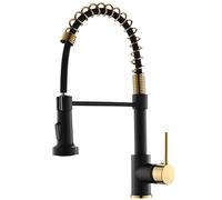 AIMADI Matte Black Kitchen Faucet,Black and Gold Kitchen Faucet with Pull Down Sprayer Commercial Single Handle Spring Sink Faucets Suitable for Farmhouses,Camper Laundry Rv Bar
