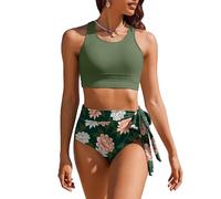 AI'MAGE Bikini Sets for Women Summer Short Bikini Sets Tummy Control Triangle Tankini Top Sexy, Army Green, L