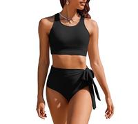 AI'MAGE Bikini Sets for Women Summer Short Bikini Sets Tummy Control Triangle Tankini Top Sexy, Black, L