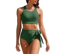 AI'MAGE Bikini Sets for Women Summer Short Bikini Sets Tummy Control Triangle Tankini Top Sexy, Dark Green, L