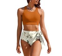 AI'MAGE High Waisted Bikini Set Tummy Control Women Swimsuits Triangle Bikini Top, Caramel Orange, S