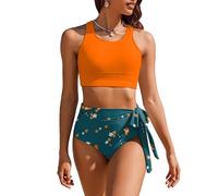 AI'MAGE High Waisted Bikini Set Tummy Control Women Swimsuits Triangle Bikini Top, Orange, S