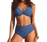 AI'MAGE High Waisted Bikini Set Women Sexy Halter Neck 2 Piece Swimsuit Marine Blue S