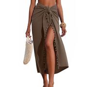 AI'MAGE Sarong Wraps for Women Long Beach Swimsuit Cover Up Swimwear Pareo with Tassels Bikini Skirt Coverup for Bathing Suit, Brown, Medium