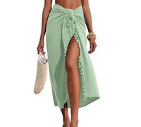 AI'MAGE Sarong Wraps for Women Long Beach Swimsuit Cover Up Swimwear Pareo with Tassels Bikini Skirt Coverup for Bathing Suit, Aquamarine, Medium