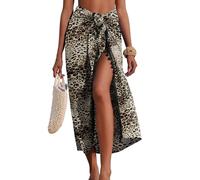 AI'MAGE Sarong Wraps for Women Long Beach Swimsuit Cover Up Swimwear Pareo with Tassels Bikini Skirt Coverup for Bathing Suit, Leopard, XL