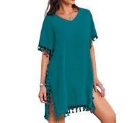 AI'MAGE Swimsuit Bikini Cover-Up V-Neck Baggy for Ladies Sexy Beachwear Cover Up Beach Dress Holiday, Blue Green, XL