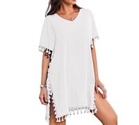 AI'MAGE Swimsuit Cover Ups V-Neck Baggy for Women Fashion Beachwear Swim Cover-Ups Spring, White, S