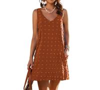 AI'MAGE Women 2023 Beach Coverups Swiss Polka Dot Bathing Suit Cover Up Clothes Sleeveless V Neck Dress with 2 Pockets, Caramel, Large