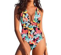 AI'MAGE Women One Piece Swimsuit Push Up Swimwear V-Neck Sexy High Waist Swimming Costume Colored Flowers A M