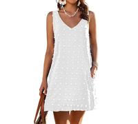 AI'MAGE Women Summer Beach Dress Polka Dot Cover Up Dresses V Neck Bathing Suit Cover Sleeveless Dress with 2 Pockets, A-white, XX-Large
