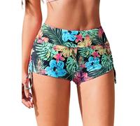 AI'MAGE Womens 3" Swim Board Shorts High Waisted Bathing Suit Bottoms Boy Shorts Adjustable Ruched Side Bikini Shorts S-XXL, Red Tropical Flowers, Medium