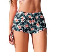 AI'MAGE Womens 3" Swim Board Shorts High Waisted Bathing Suit Bottoms Boy Shorts Adjustable Ruched Side Bikini Shorts S-XXL, Red Flower Green Leaves, Medium