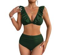 AI'MAGE Womens Bikini Set Ruffle High Waist Sexy Swimsuit Adjustable Straps 2 Pieces Summer Beach Bathing Suit Tummy Control Olive Green S