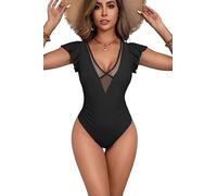 AI'MAGE Women's One-Piece Swimsuits Sexy Swim Suits for Women UK V-Neck Black Tummy Control Swimsuit, Black, L