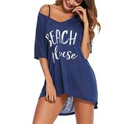 AI'MAGE Women's Swim Cover-Ups Casual Short Sleeve Beach Dress Lightweight Elegant Beachwear Loungewear Navy Blue S