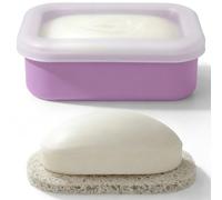 AIMAIAIMAI Enhanced Leak Proof Travel Soap Container, Compact Silicone Travel Soap Holder with Drainage Pad, Great for Camping, Gym and Business Trip (Purple)
